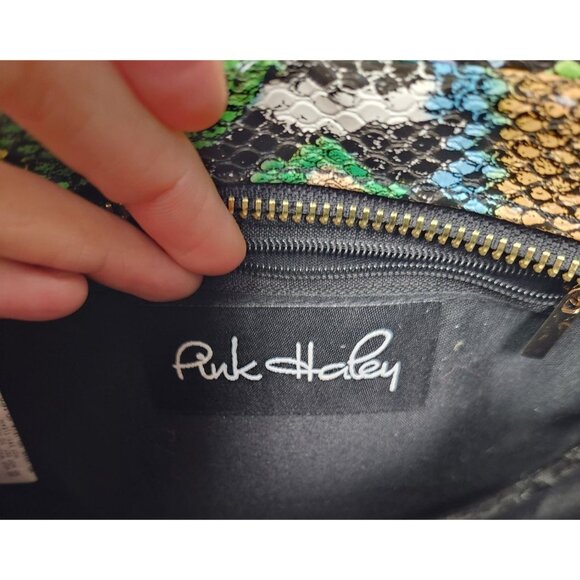 Pink Haley Colorful Snake Print Gold Chain Crossbody Shoulder Bag - Picture 2 of 8